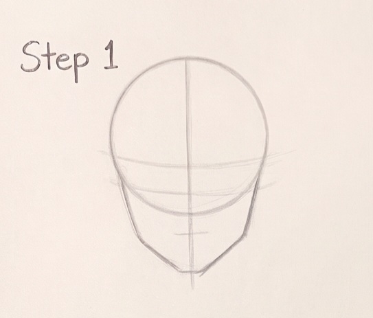 Step 1 - Basic Loomis circle and jawline guidelines for Sukuna face sketch
