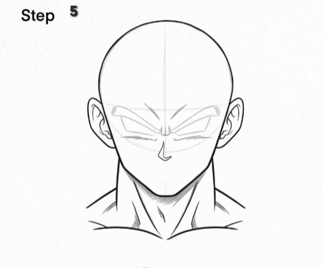 Eye and eyebrow guide lines for Goku face drawing