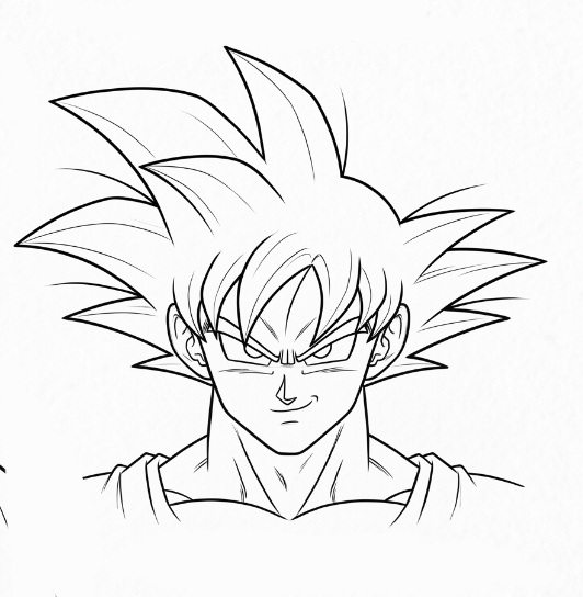 Finished line art of Goku face with full Saiyan hair