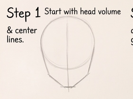 How to draw Anime Naruto Hinata Hyuuga face step 1 - Basic head volume circle and vertical line guidelines