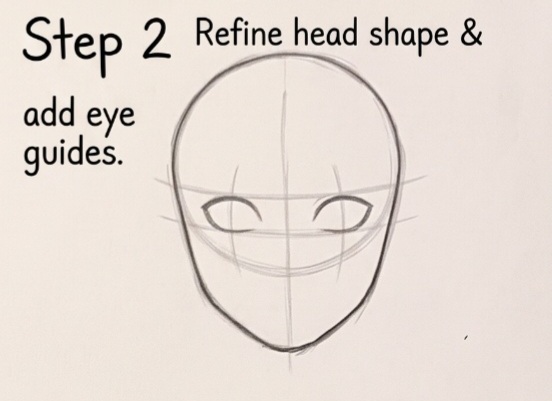 How to draw Anime Naruto Hinata Hyuuga face step 2 - Refined jawline and horizontal eye placement guides