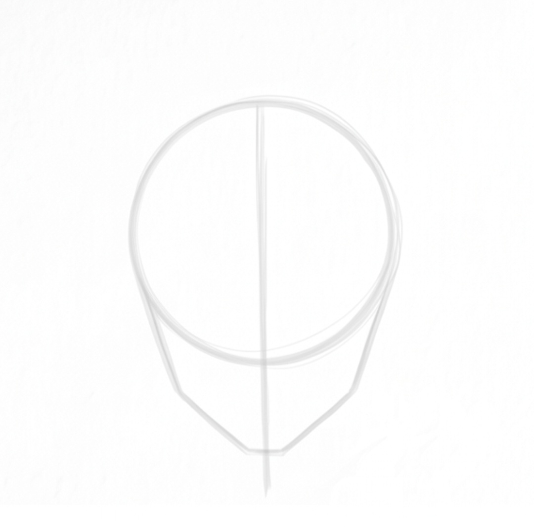 Step 1 base head construction circle and vertical centerline for Gojo drawing tutorial