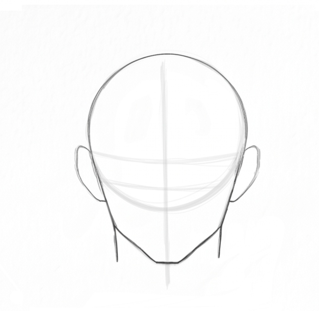 Step 2 defining Gojo's jawline, chin, neck, and ear outer contours