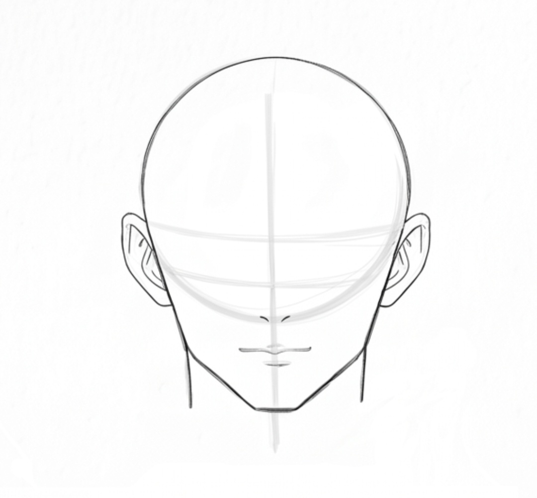 Step 3 adding inner ear details, nose, and slight smirk line for Gojo Satoru face