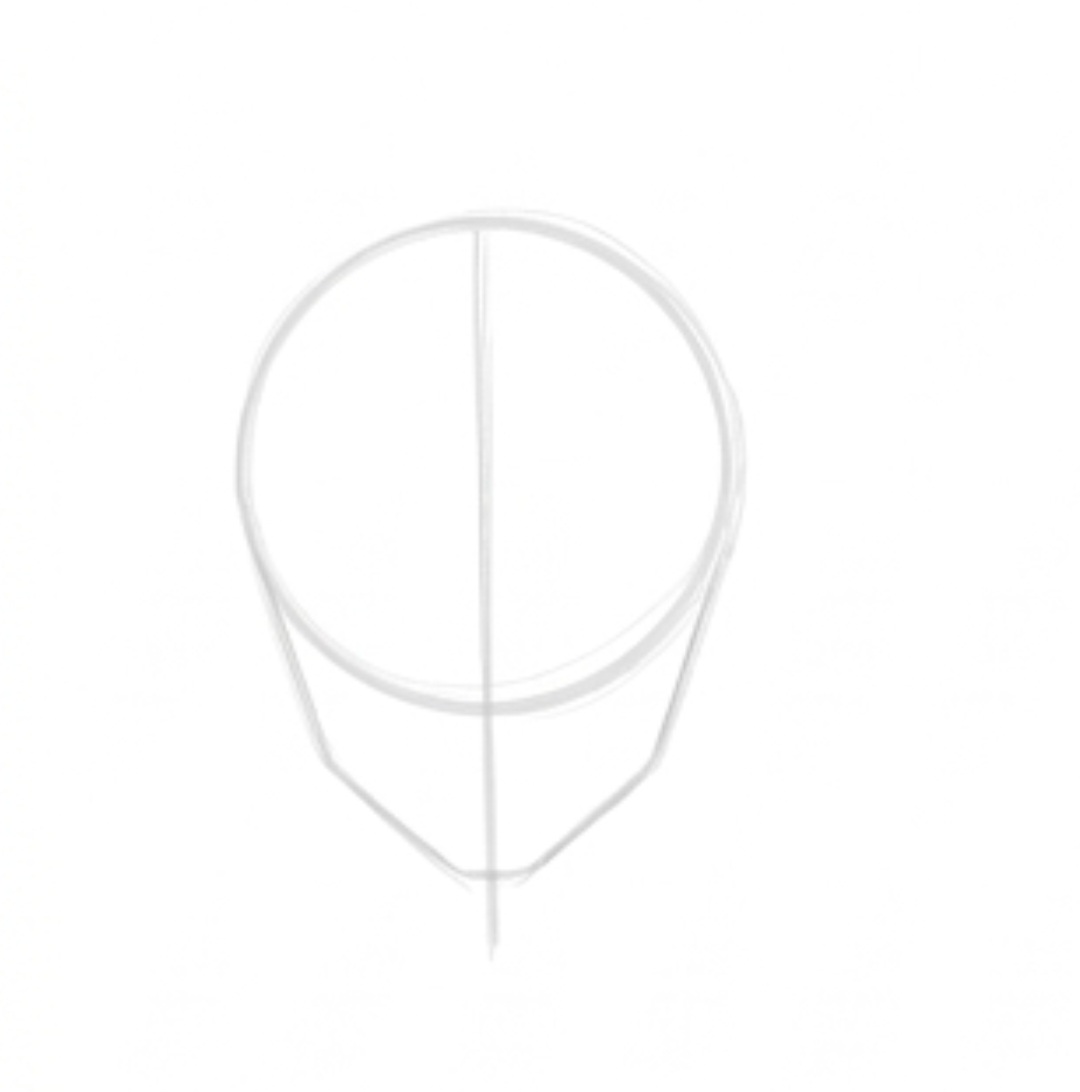 Step 1 base head structure circle and vertical axis line for Gojo unmasked tutorial