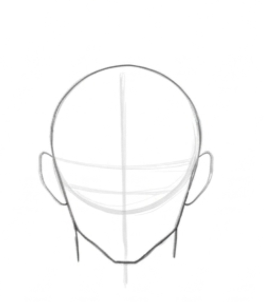 Step 2 drawing Gojo's jaw, chin, neck, and ear outline structure