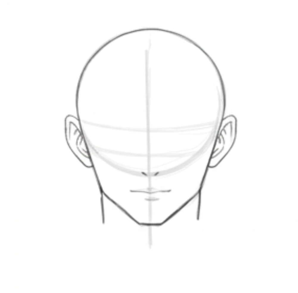 Step 3 adding inner ear details, nose tick, and mouth line for Gojo's face