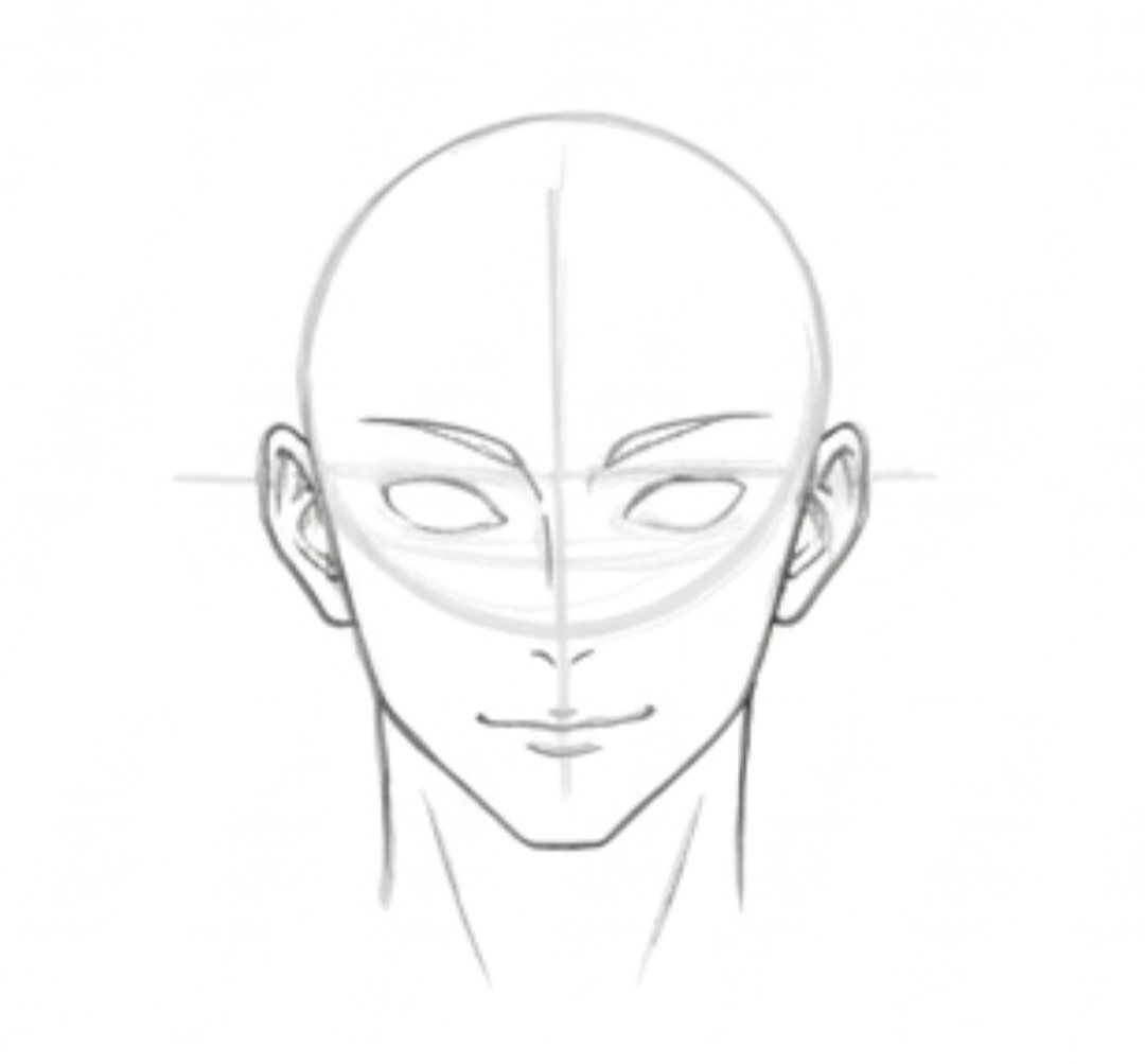 Step 4 sketching sharp anime eyebrows and eye socket outlines for Gojo