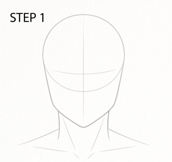 Step 1 head structure and proportion guidelines for drawing Hikaru Makiba from Grendizer.