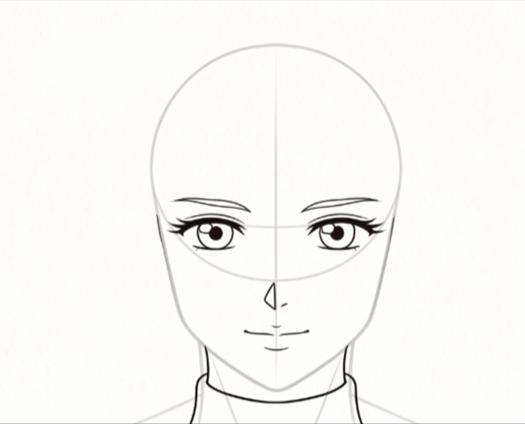 Step 3 drawing nose and mouth details along center guideline.