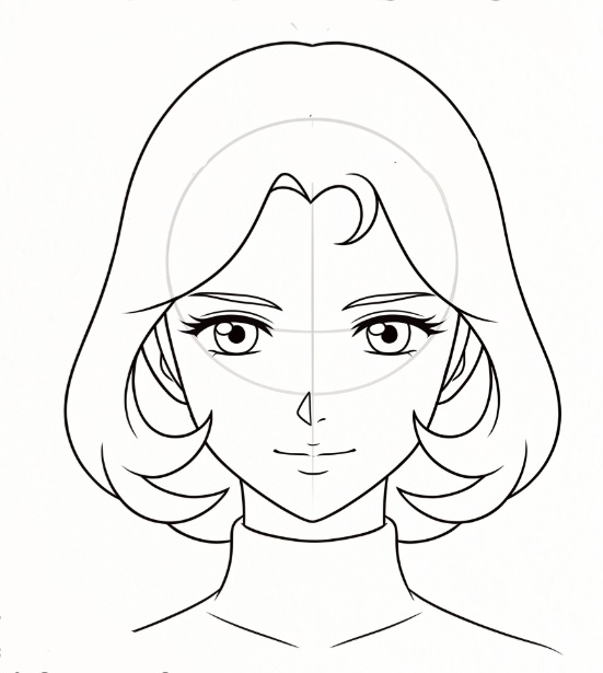 Step 6 drawing Hikaru Makiba's classic feathered 70s hairstyle and bangs.