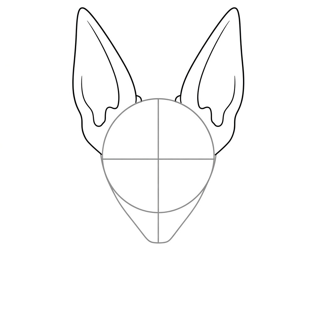 Drawing Beerus's large pointed cat ears on both sides of the head