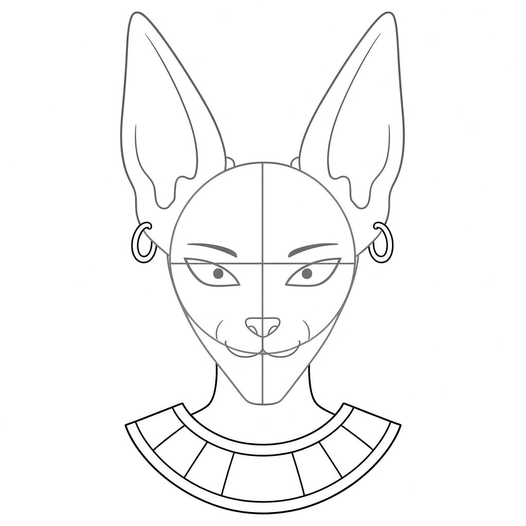 Drawing Beerus's earrings, neck and Egyptian-style collar