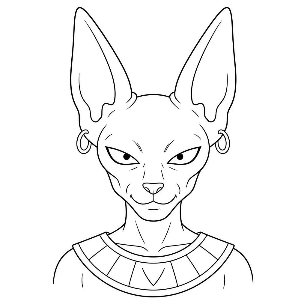 Finished line art of how to draw Beerus face