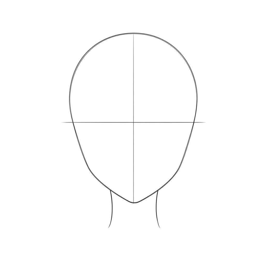 Sketching an oval head shape with centre and eye guidelines for Maomao face