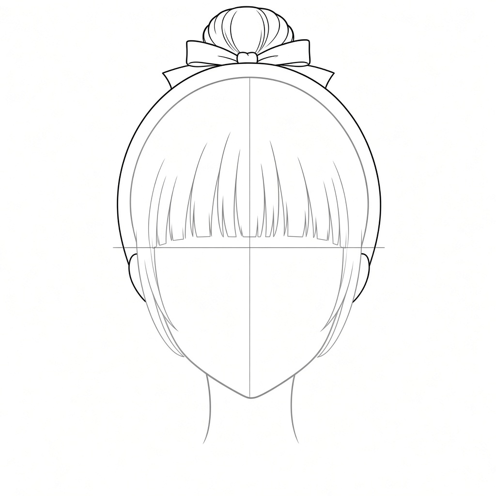 Adding a round hair bun and ribbon bow on top of Maomao's head