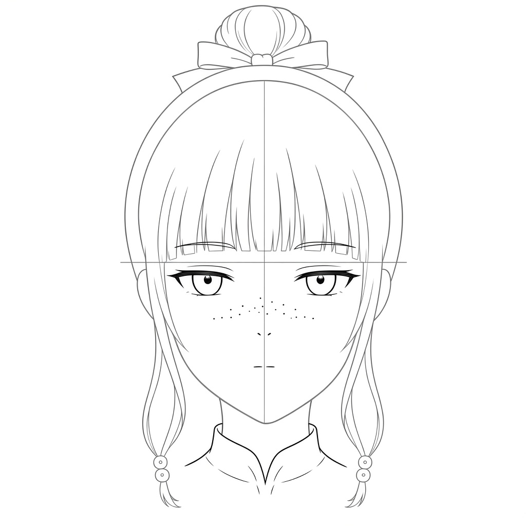 Adding a small nose, mouth, freckles and robe collar to Maomao