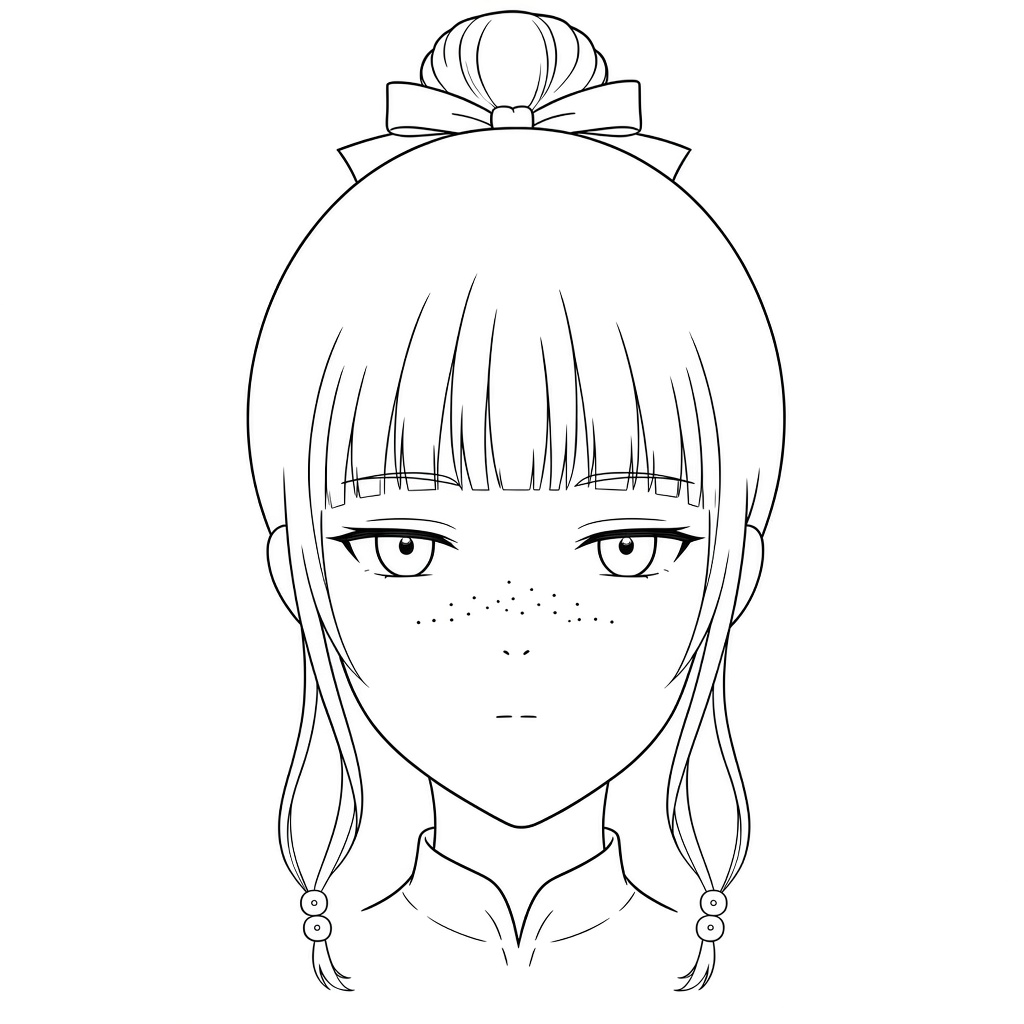 Final inked line art showing how to draw Maomao face