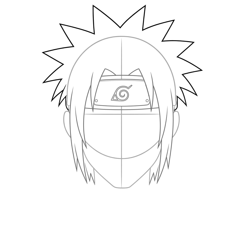 Draw a ring of large V-pointed hair spikes around the top of the head