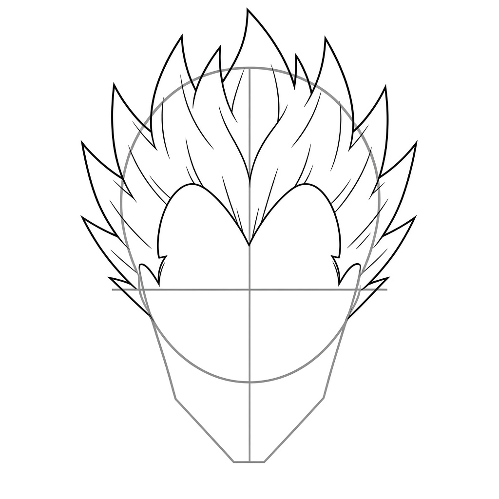 Drawing Vegeta's tall upswept flame-shaped hair with upward spikes