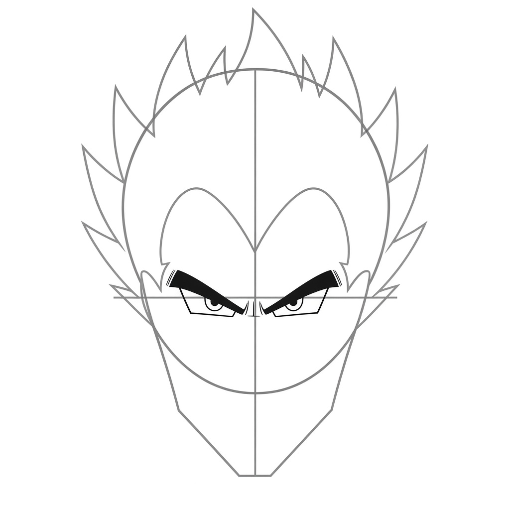 Adding Vegeta's scowling brows and narrow eyes on the eye line