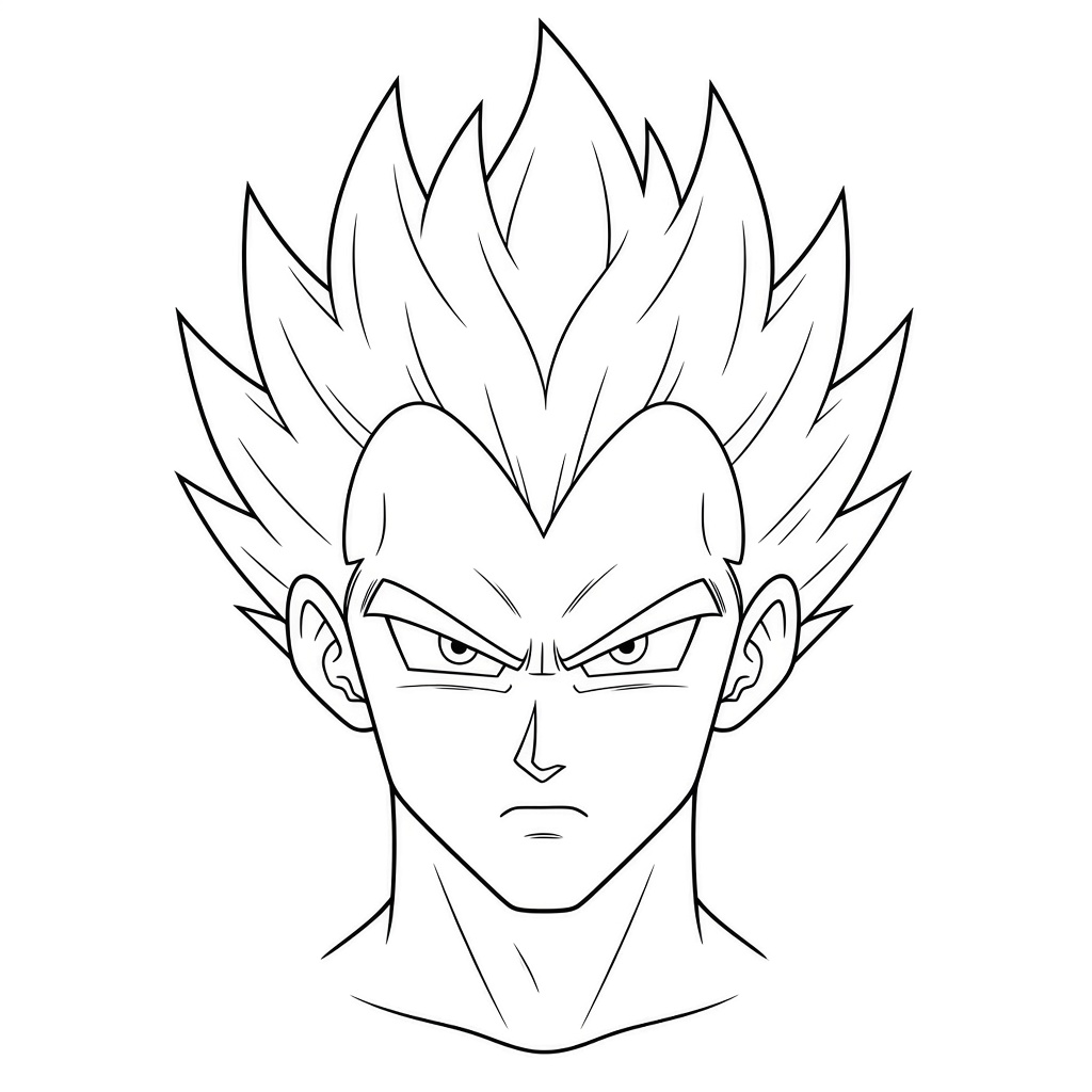 Finished inked line art showing how to draw Vegeta face