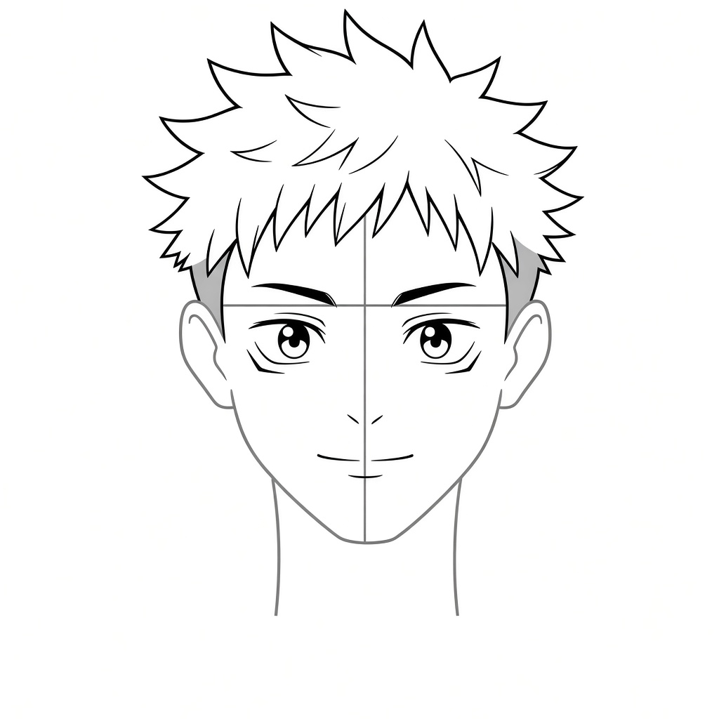Adding under-eye groove lines, a small nose and a mouth to Yuji's face