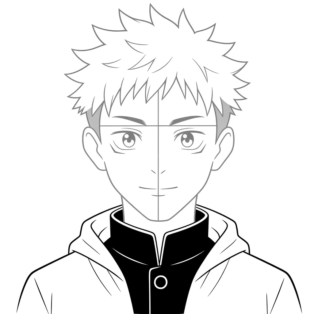 Drawing a high black collar with a button and a hood over the shoulders
