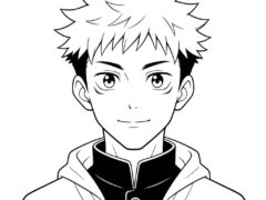 Final inked line art showing how to draw Yuji Itadori face