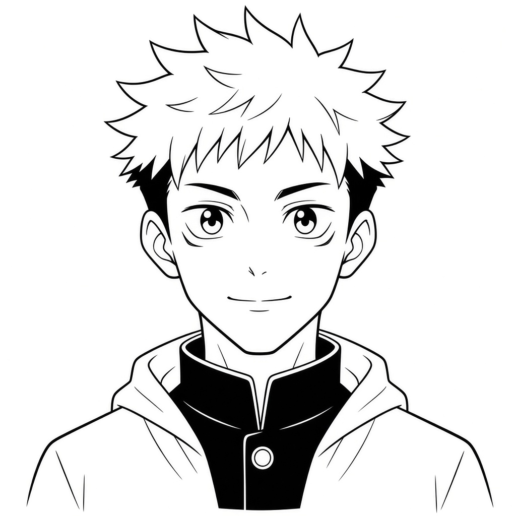 Final inked line art showing how to draw Yuji Itadori face