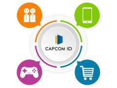 Capcom ID logo at the center of a diagram linking icons for users, smartphones, game controllers and online shopping.